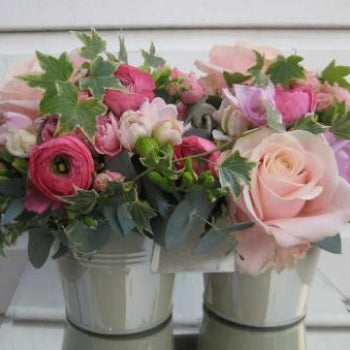 Zinc Bucket Flower Arrangements for Weddings - Mills in Bloom Flowers