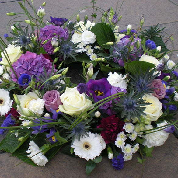 Blue, Lilac and White Wreath - Mills in Bloom - Florists in Winchester